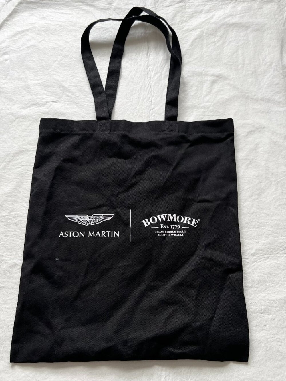 Aston Martin x Bowmore Whisky tote bag reusable shopping black canvas
